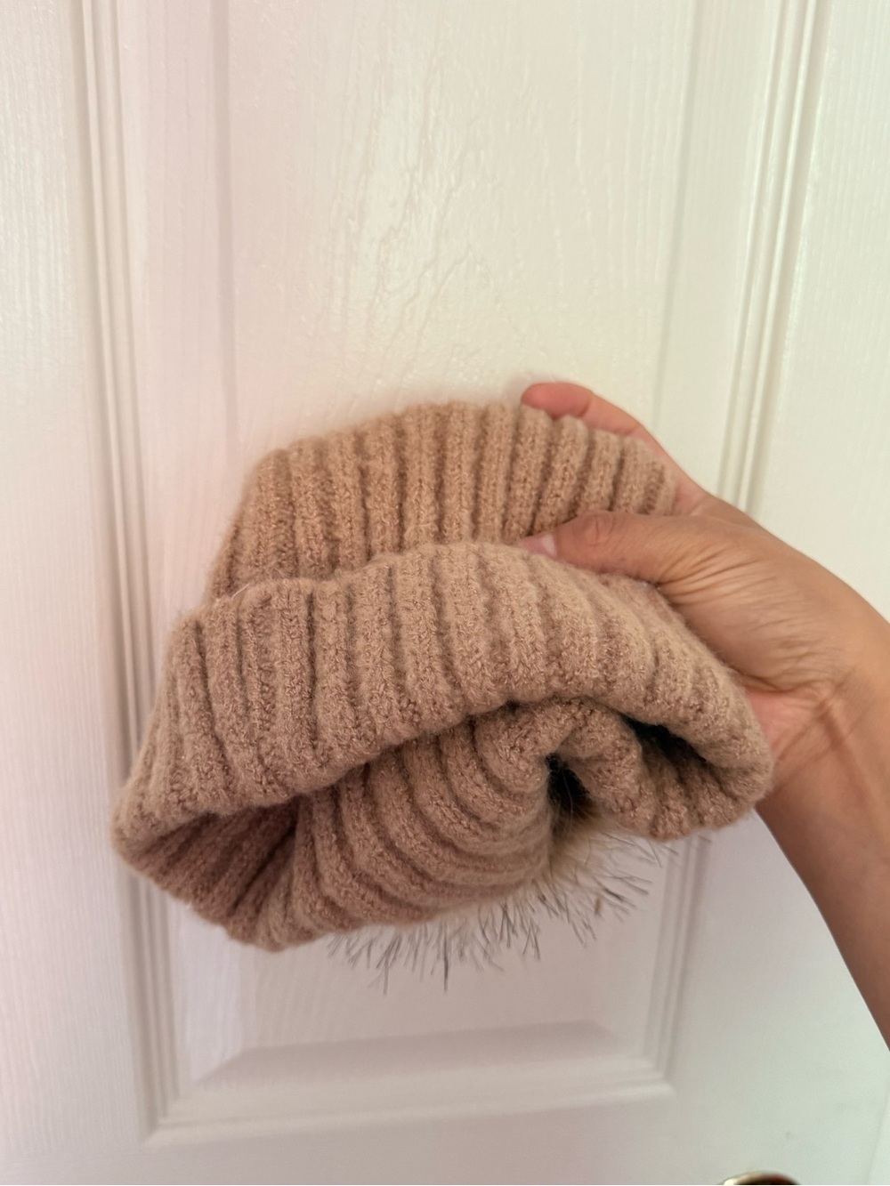Evereve Ribbed Pom Beanie - Brown - Picture 3 of 5